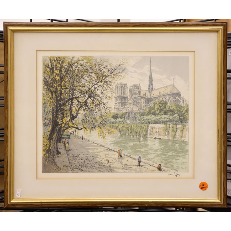 Hans Figura ''Notre Dame, Paris'' Signed Etching Framed 16''x19''
