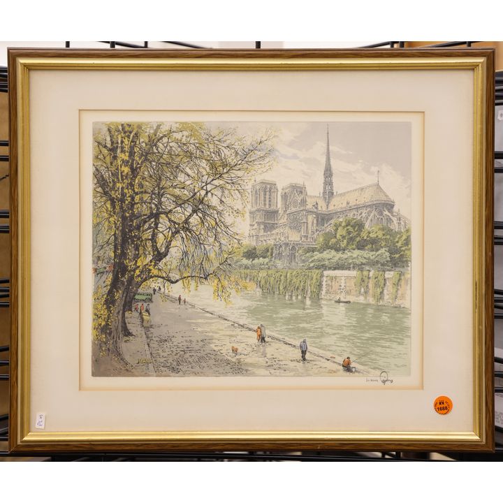 Hans Figura ''Notre Dame, Paris'' Signed Etching Framed 16''x19''