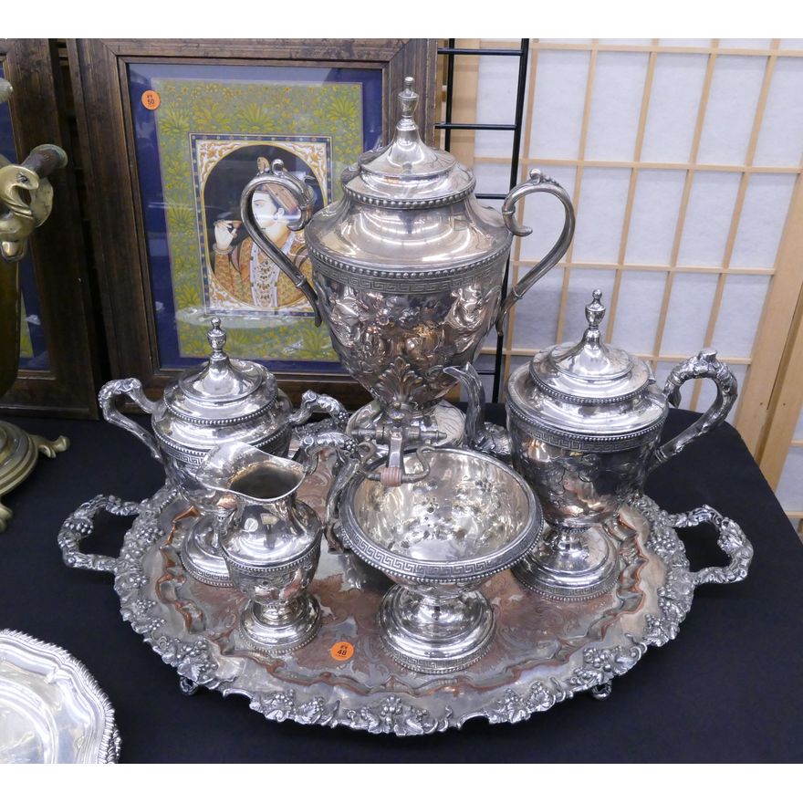 6pc Victorian Silverplated Grape Tea & Coffee Service- 17x25''