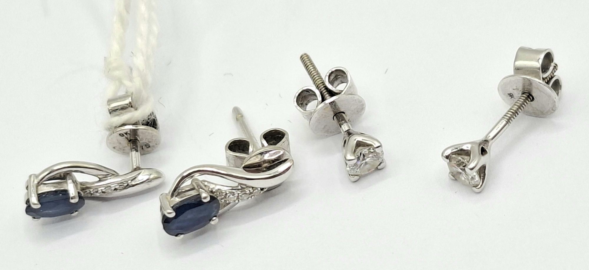 9ct Gold Diamonds And Sapphire Earrings
