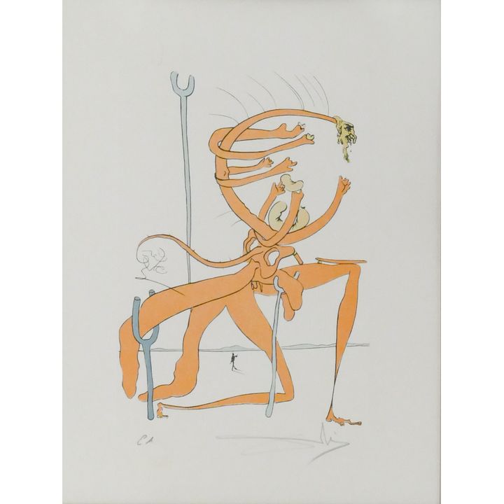 Salvador Dali ''Portrait of Quevedo'' Signed Wood Engraving