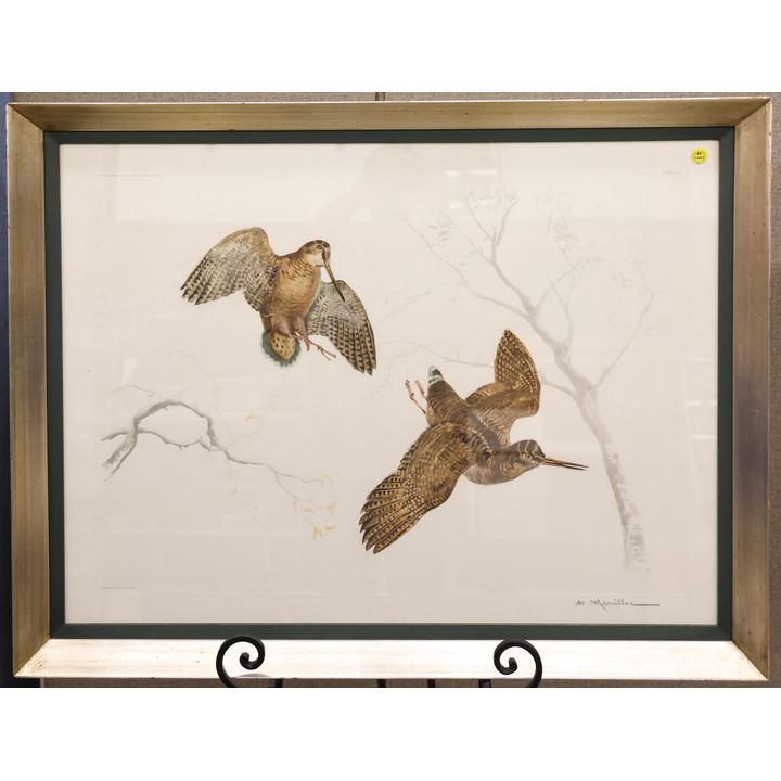 Eugene Leliepvre (de Marcillac) Flying Birds French Etching Framed 27''x35''