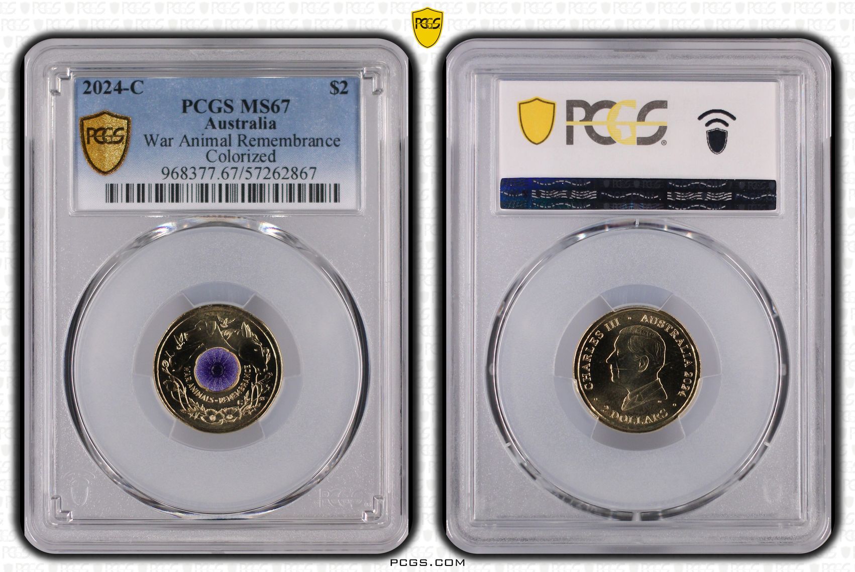 War Animal Remembrance Colourised, Two Dollar, 2024-C, PCGS MS67