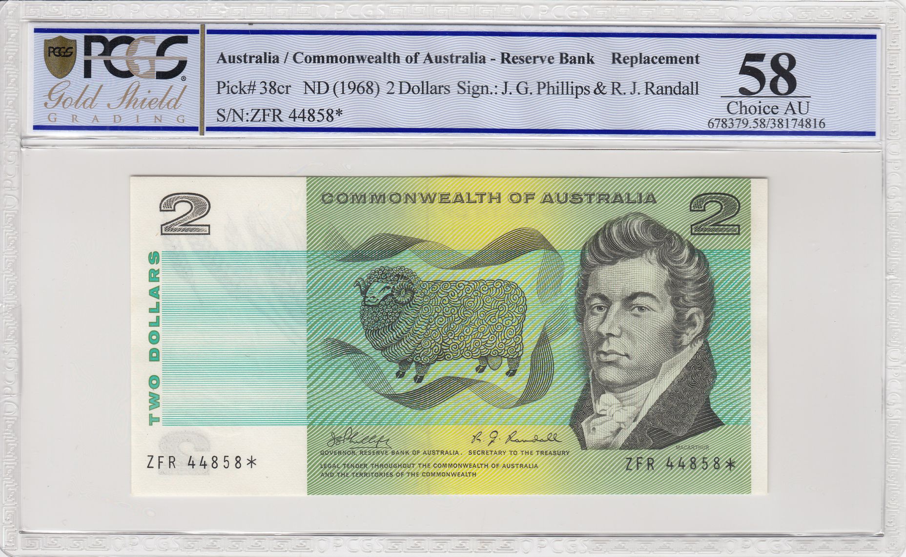Phillips/Randall, Star Note, Two Dollars, 1968, PCGS 58 Choice AU