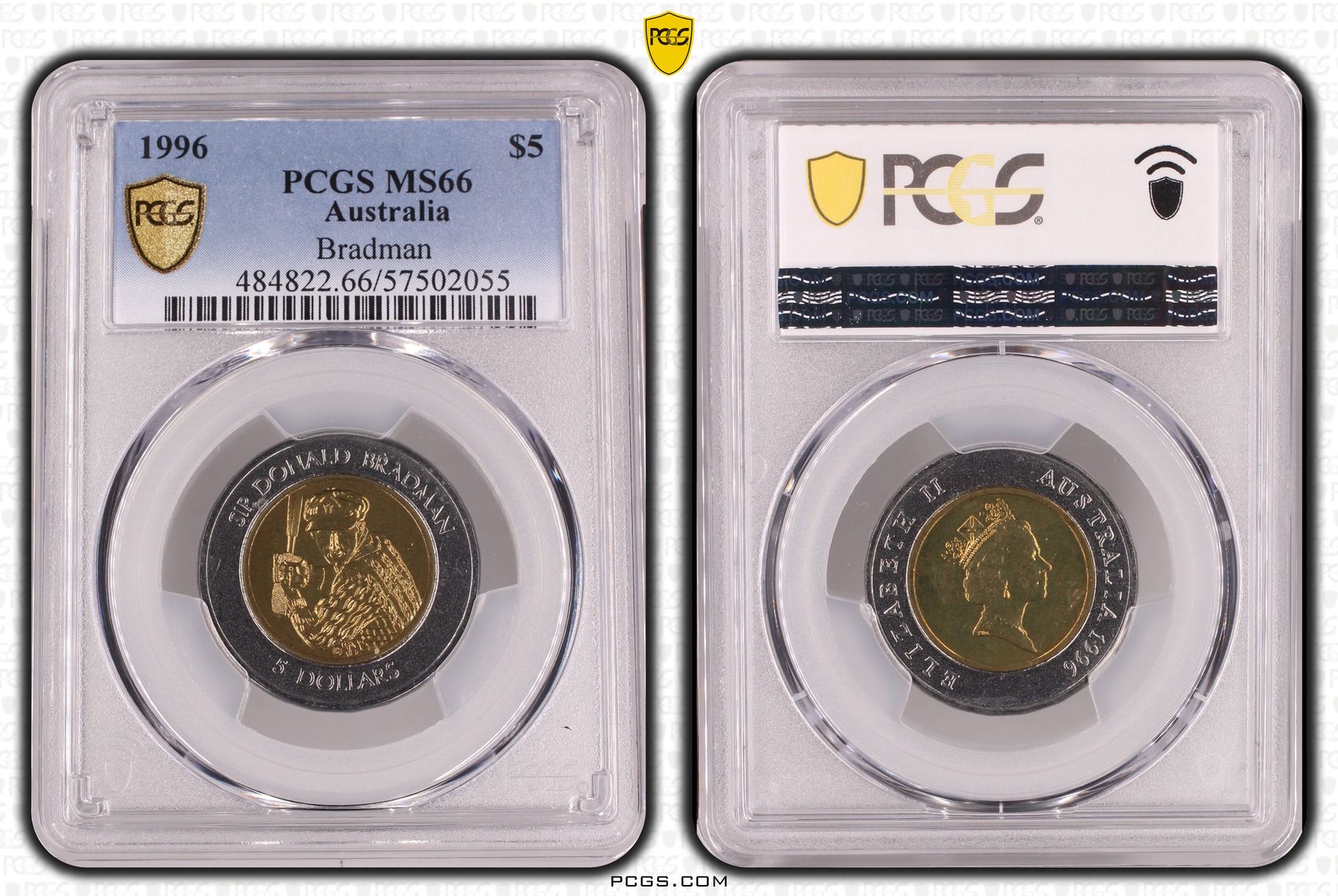 Bradman, Five Dollar, 1996, PCGS MS66