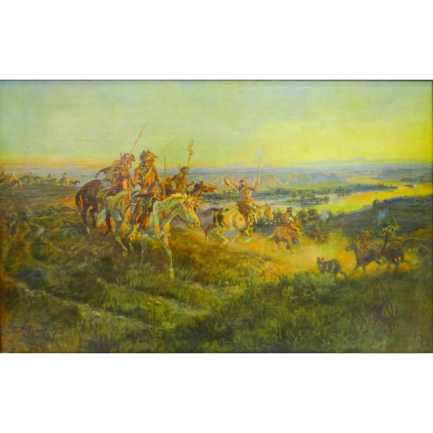 Vintage Charles Russell ''Indian Charge'' Giclee Framed 26.5''x39.5''