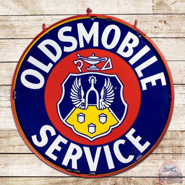 Oldsmobile Service 42" Double Sided Porcelain Sign w/ Ring Crest Logo