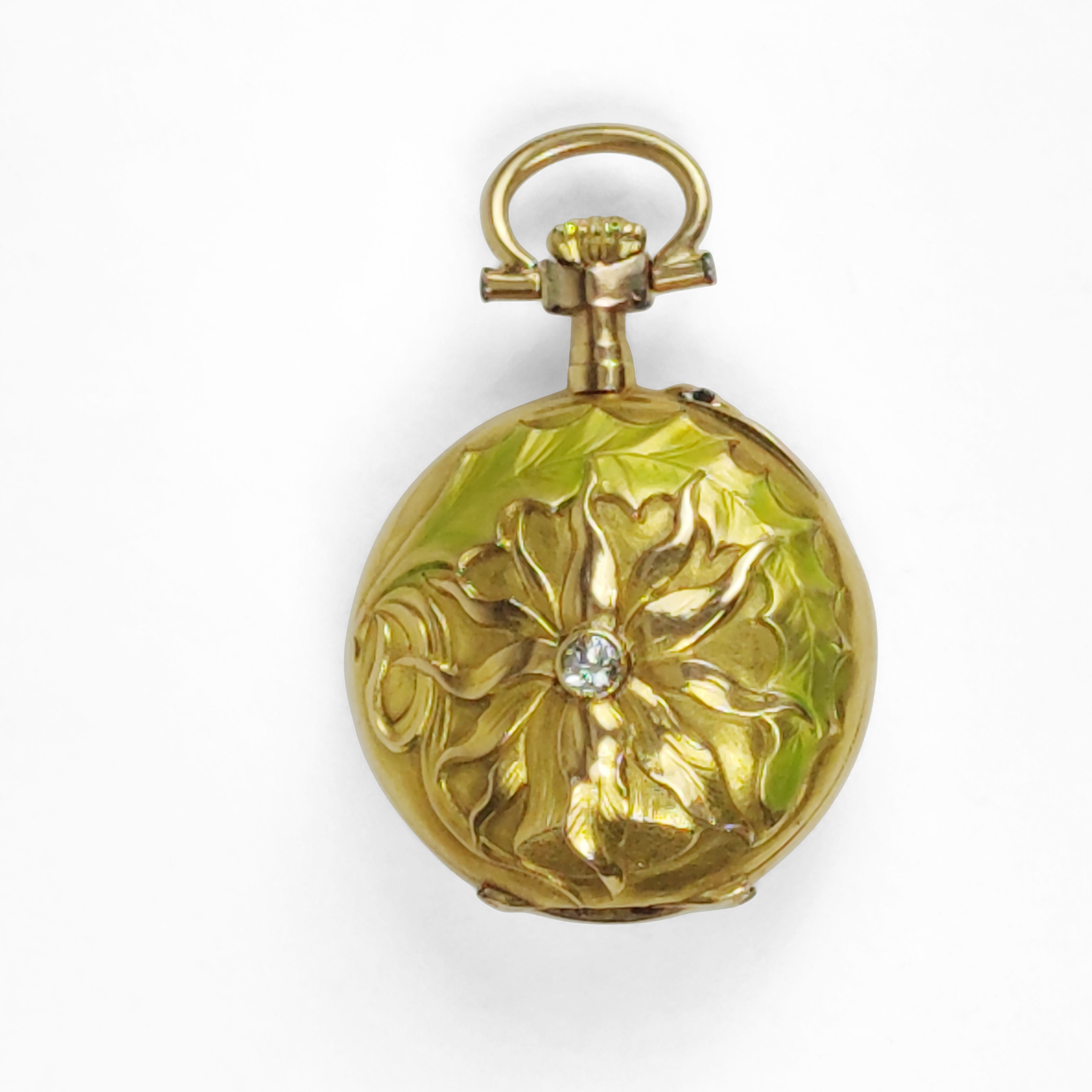 Montre De Col Art Nouveau En Acier Incrusté Peinture - Vintage Années 1880, Fabriqué En France