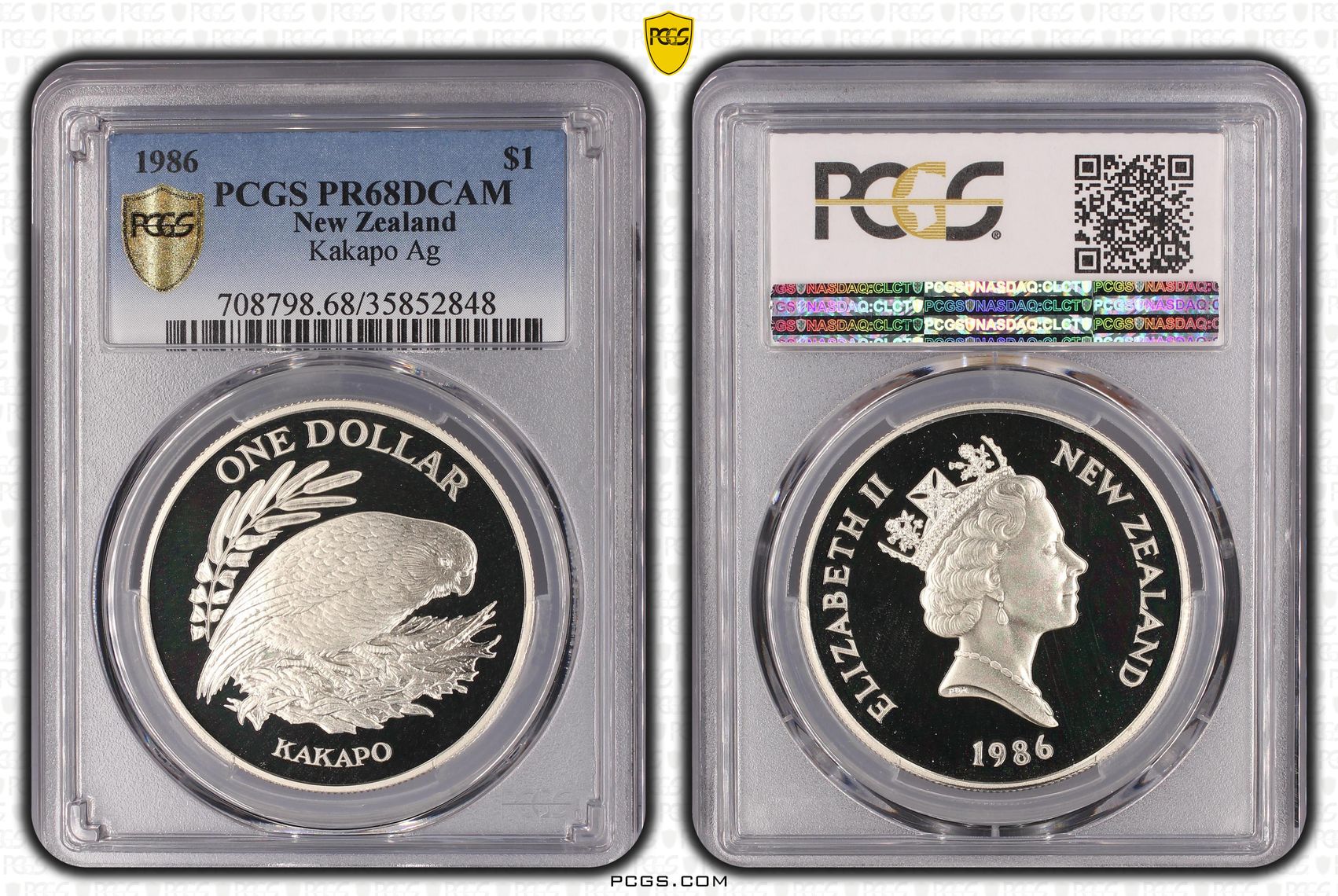New Zealand, Kakapo Ag, One Dollar, 1986, PCGS PR68DCAM
