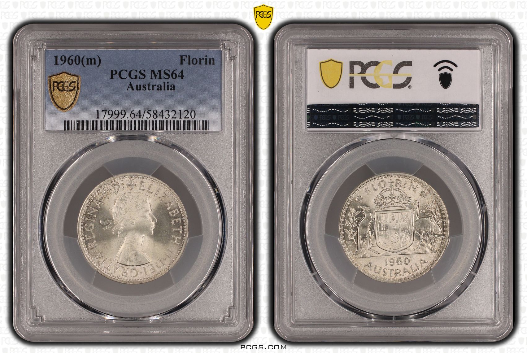 319 · KM-60 Silver, Florin, 1960(m), PCGS MS64