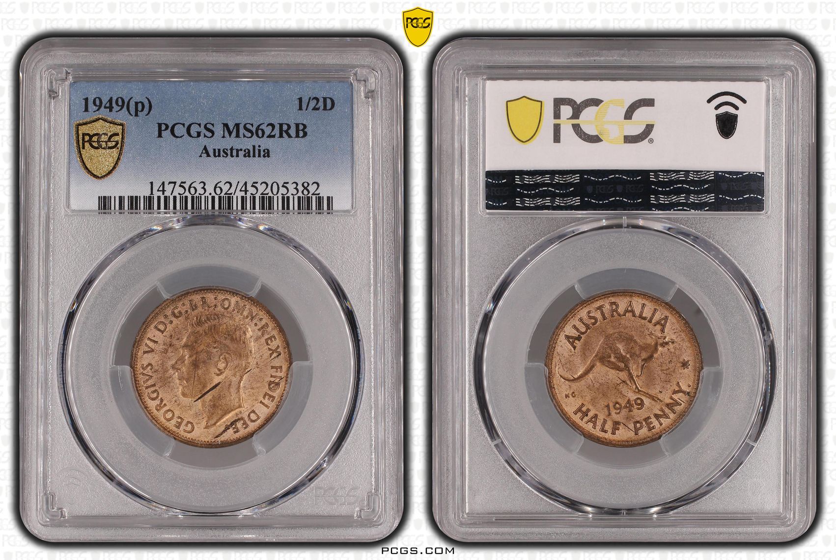 1949(p) Australia Half Penny PCGS - MS62RB -382