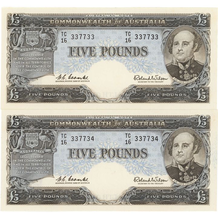 Coombs/Wilson, Consecutive Pair, Five Pounds, 1960,  UNC