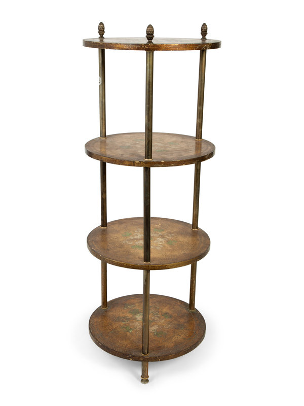 A Florentine Style Gilt Lacquer Round Four-Tier Etagere
Height 53 x diameter 20 inches.