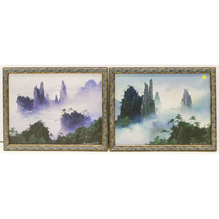 2pc H. Leung S/N Mountain Giclees Framed- 15x21''