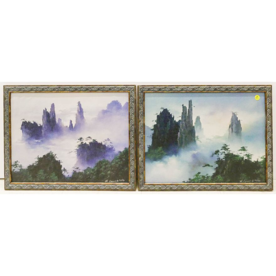 2pc H. Leung S/N Mountain Giclees Framed- 15x21''