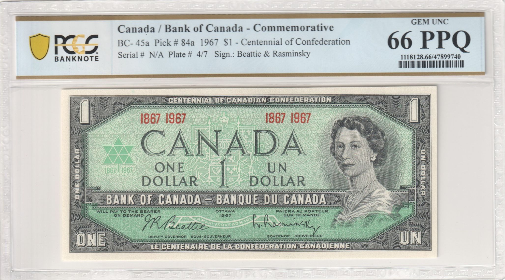 Canada, One Dollar, 1967, PCGS Gem UNC 66 PPQ