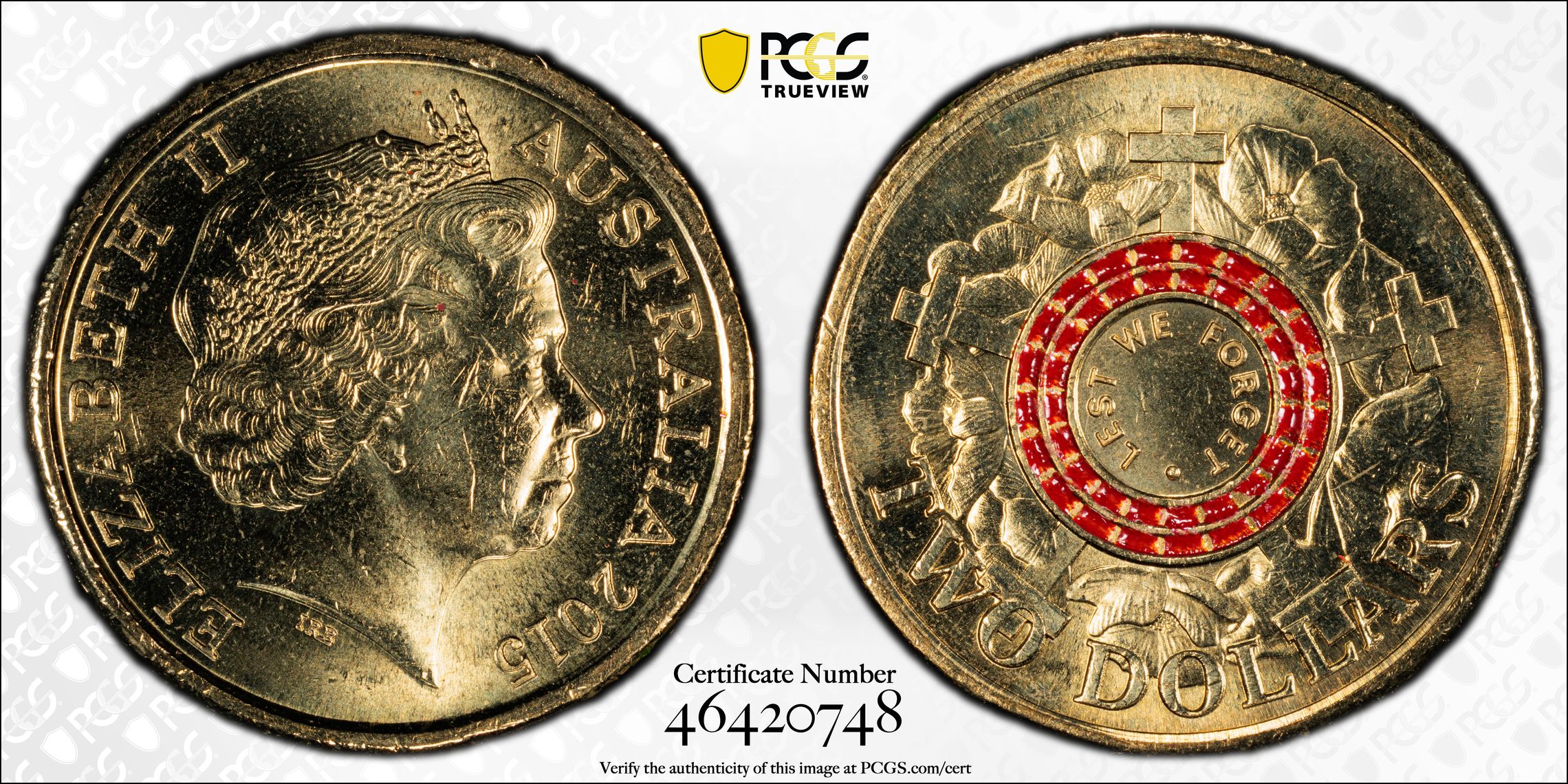 Lest We Forget Colorized, Two Dollar, 2015, PCGS MS63