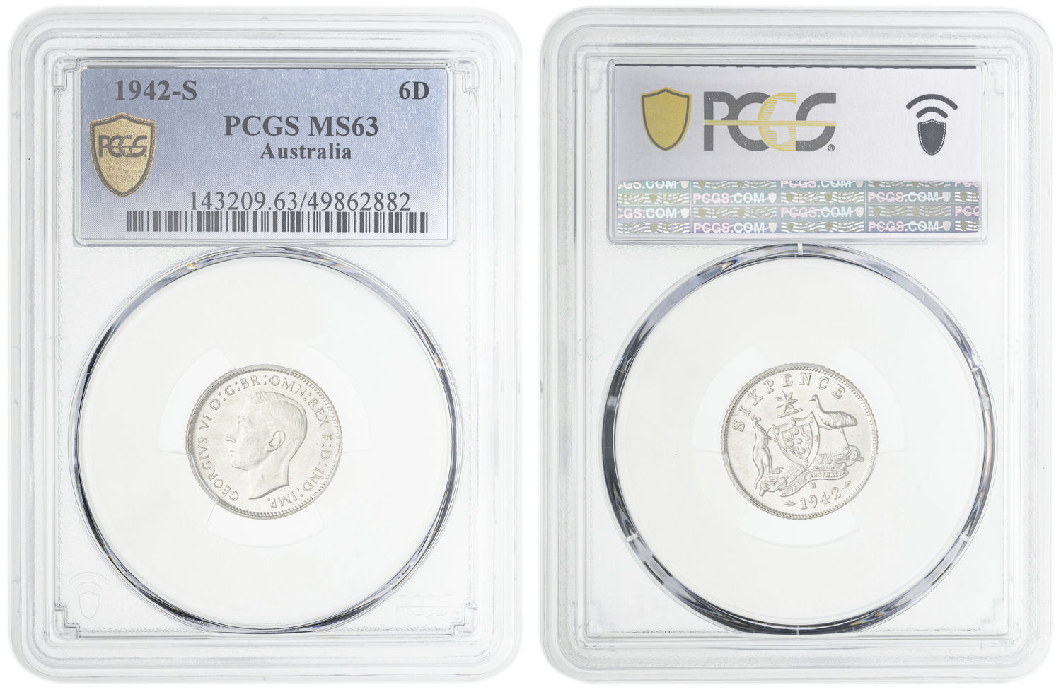 George VI, Sixpence, 1942-S, PCGS MS63