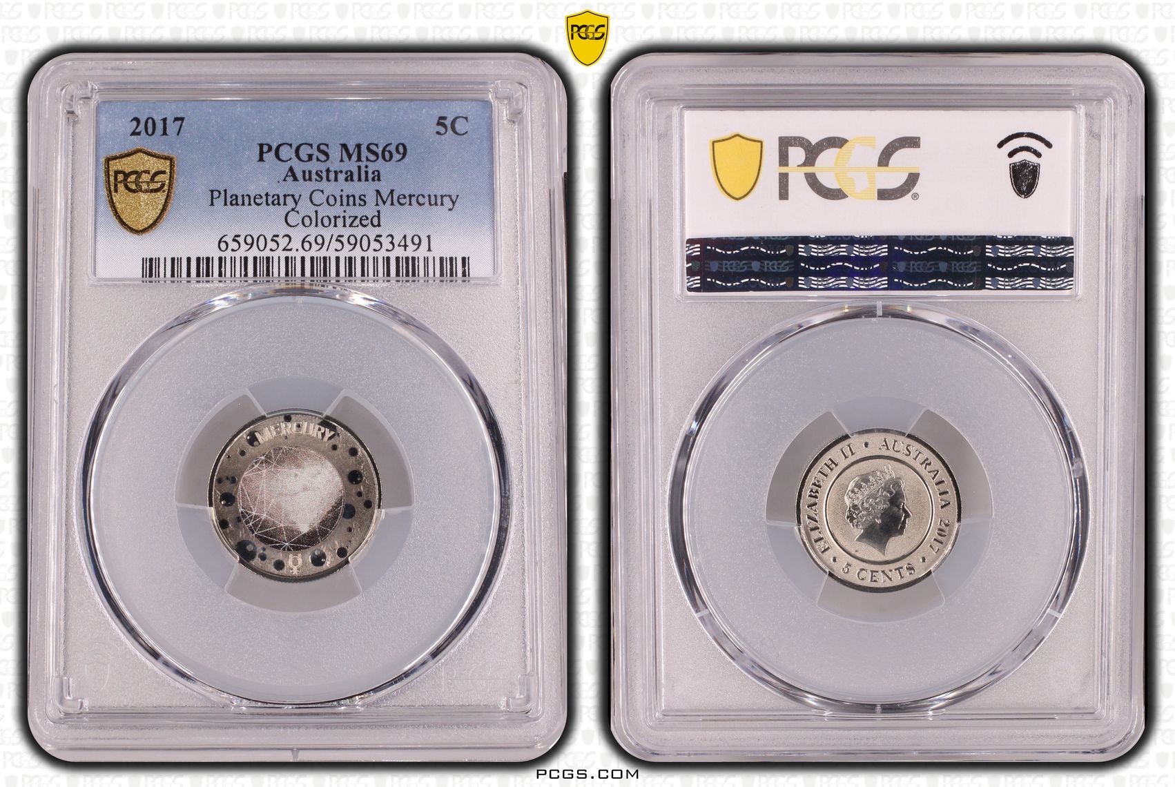 Planetary Coins Mercury Colorized, Five Cent, 2017, PCGS MS69