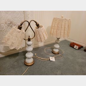 Pair of slightly matching blue glass vintage lamps