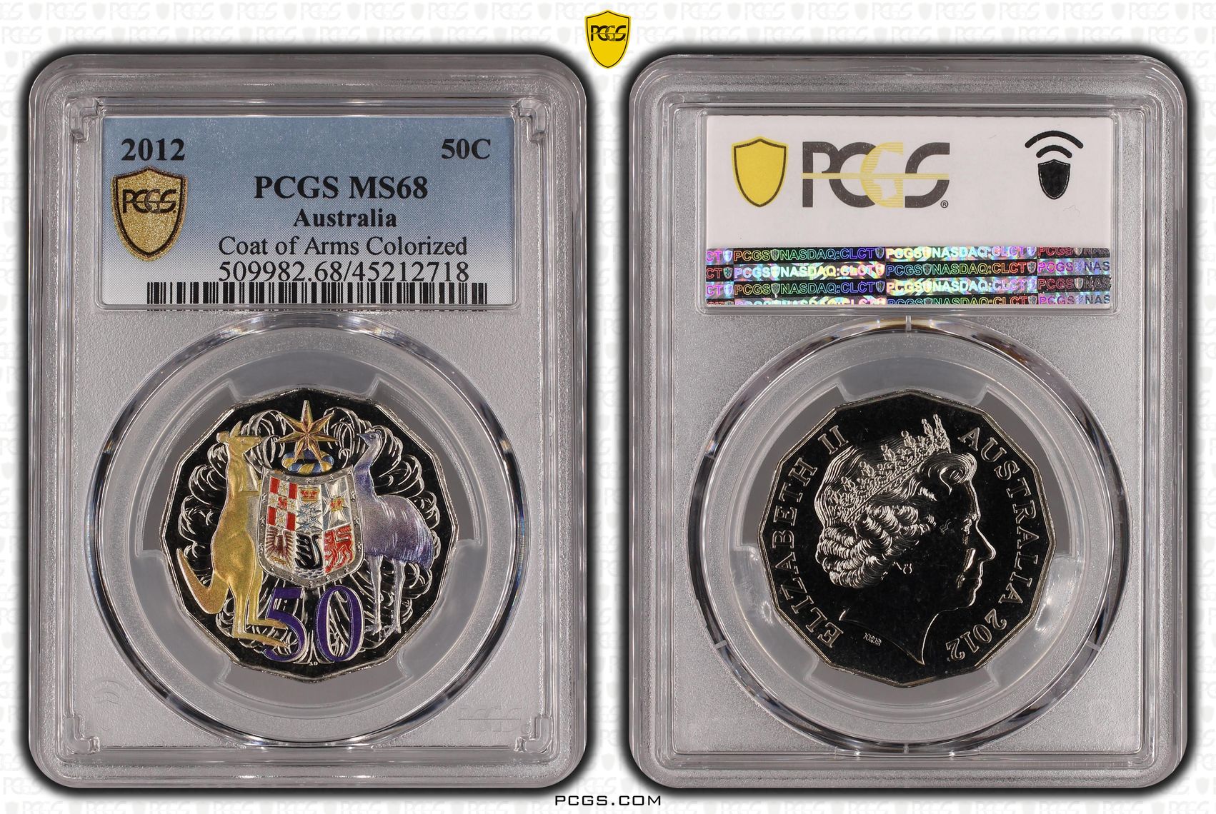 2012 Australian Fifty Cent, 50c Coat of Arms Colorized PCGS - MS68 -718