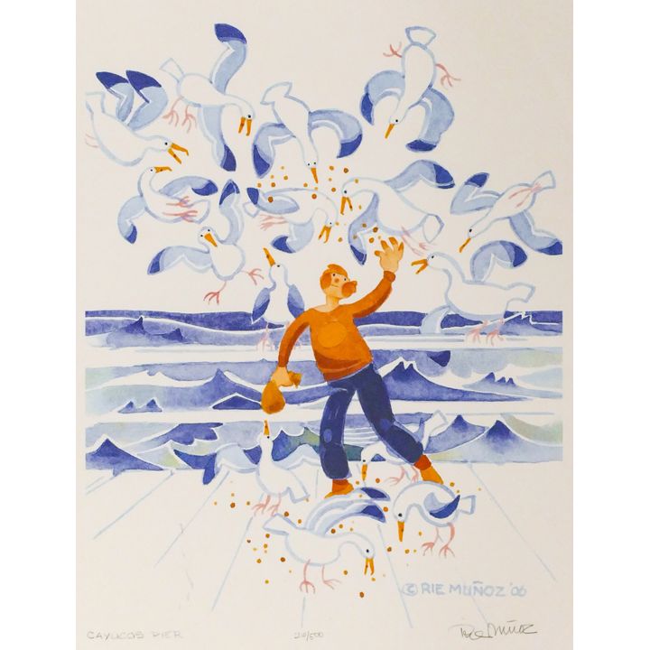 Rie Munoz ''Cayucos Pier'' 2006 Signed Print 15.25'' x 12.5'' Sheet.