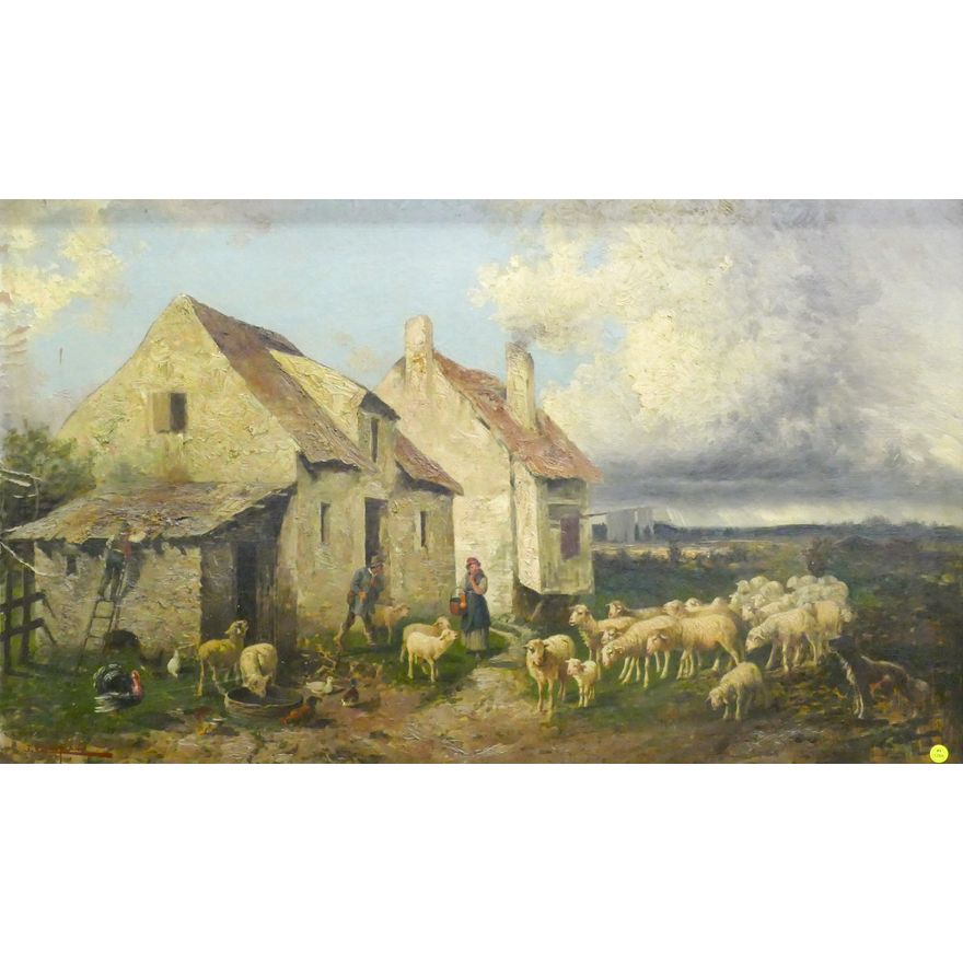 John Califano (1862-1946 Italian) ''Sheep Farm Scene'' Oil