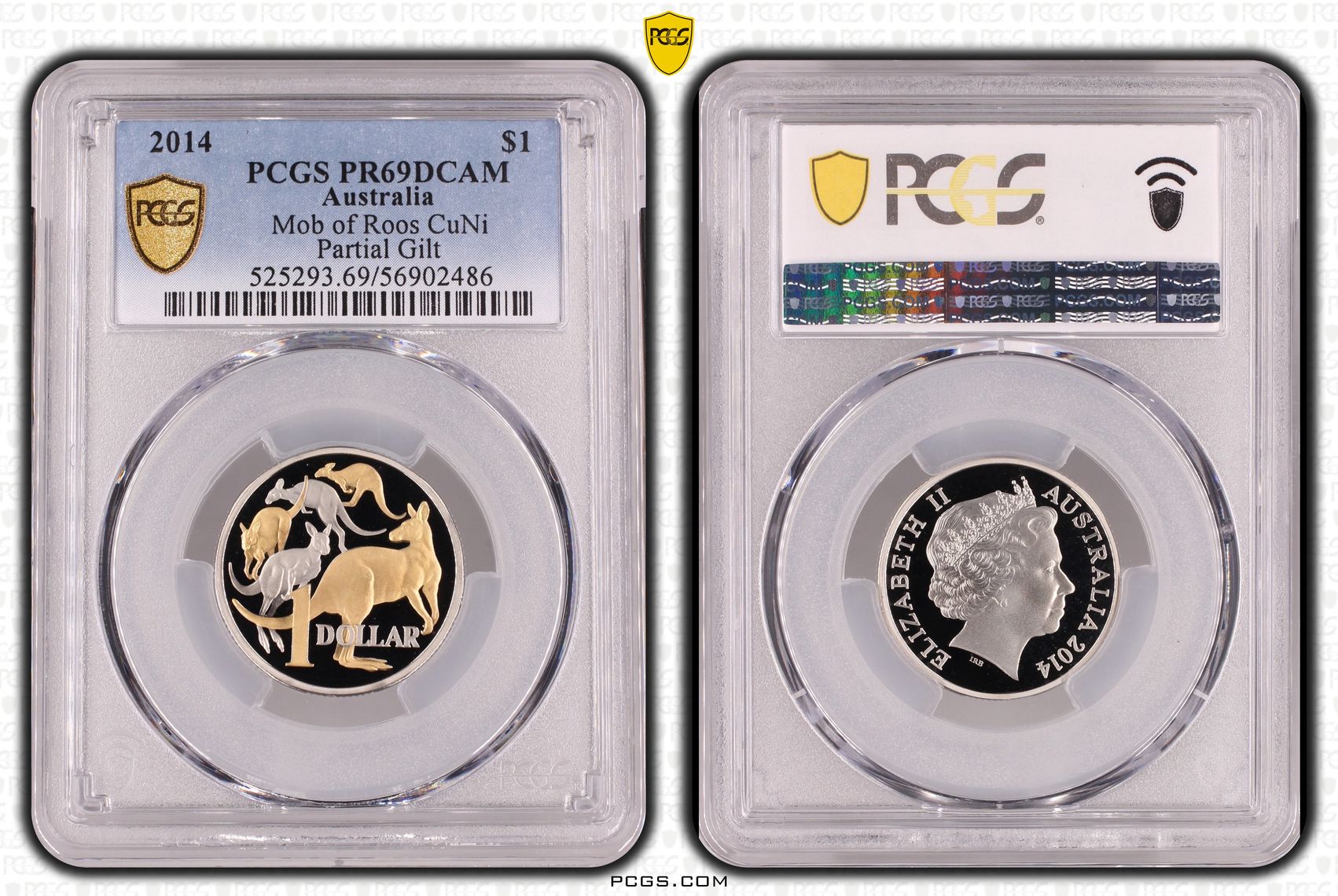 Mob of Roos CuNi - Partial Gilt, One Dollar, 2014, PCGS PR69DCAM