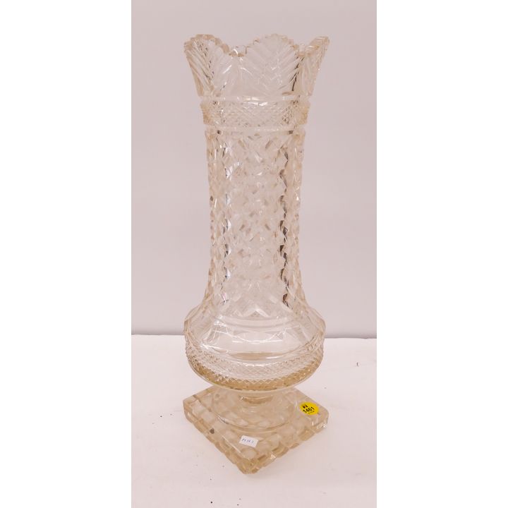 Antique Cut Glass Tall Vase- some chips- 14.5''