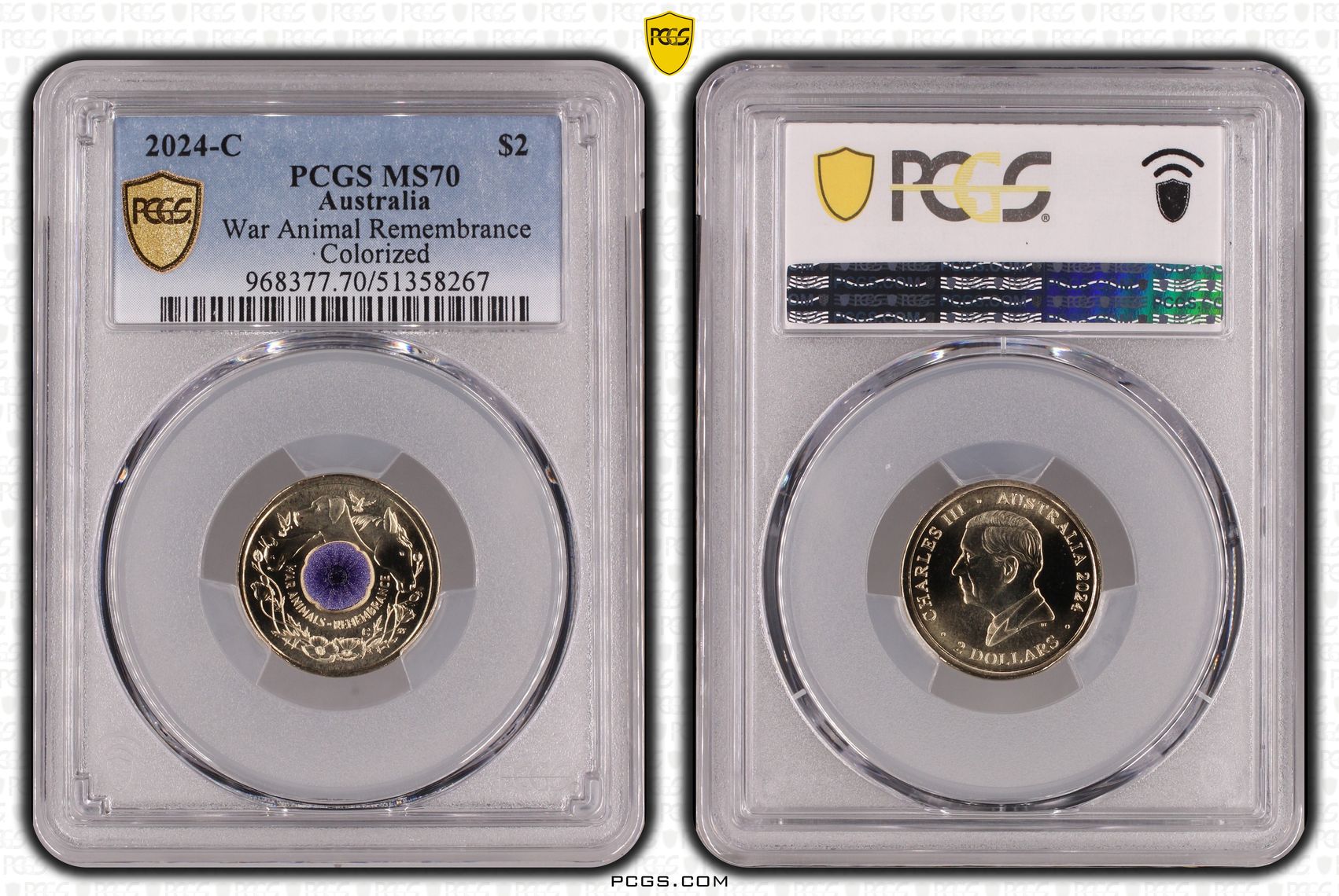 War Animal Remembrance Colorized, Two Dollar, 2024-C, PCGS MS70