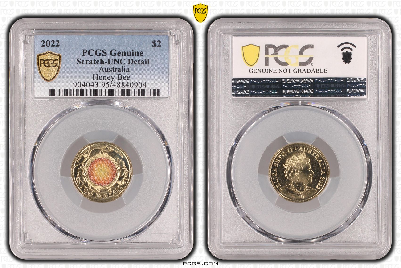 Honey Bee Colorized, Two Dollar, 2022, PCGS Genuine - UNC Details (95 - Scratch)