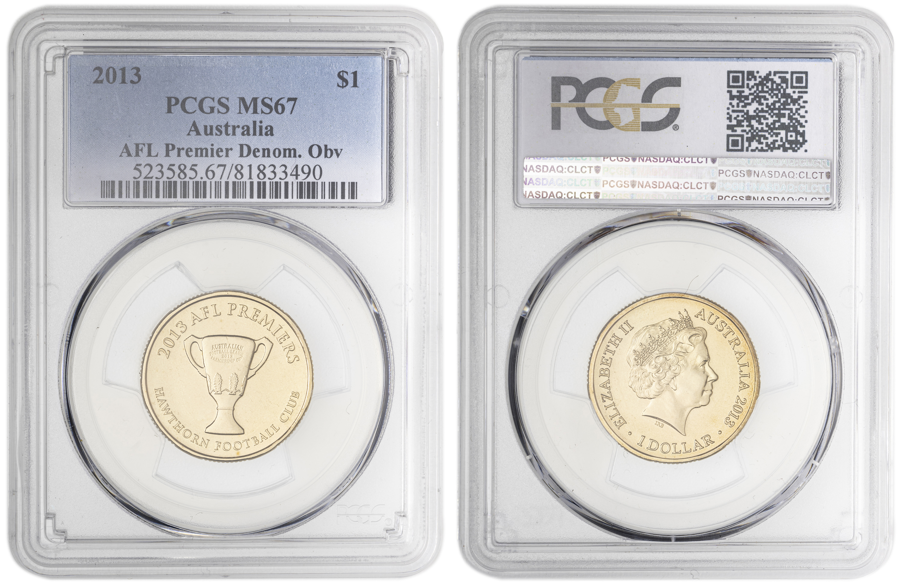 AFL Premier Denom. Obv , One Dollar, 2013, PCGS MS67