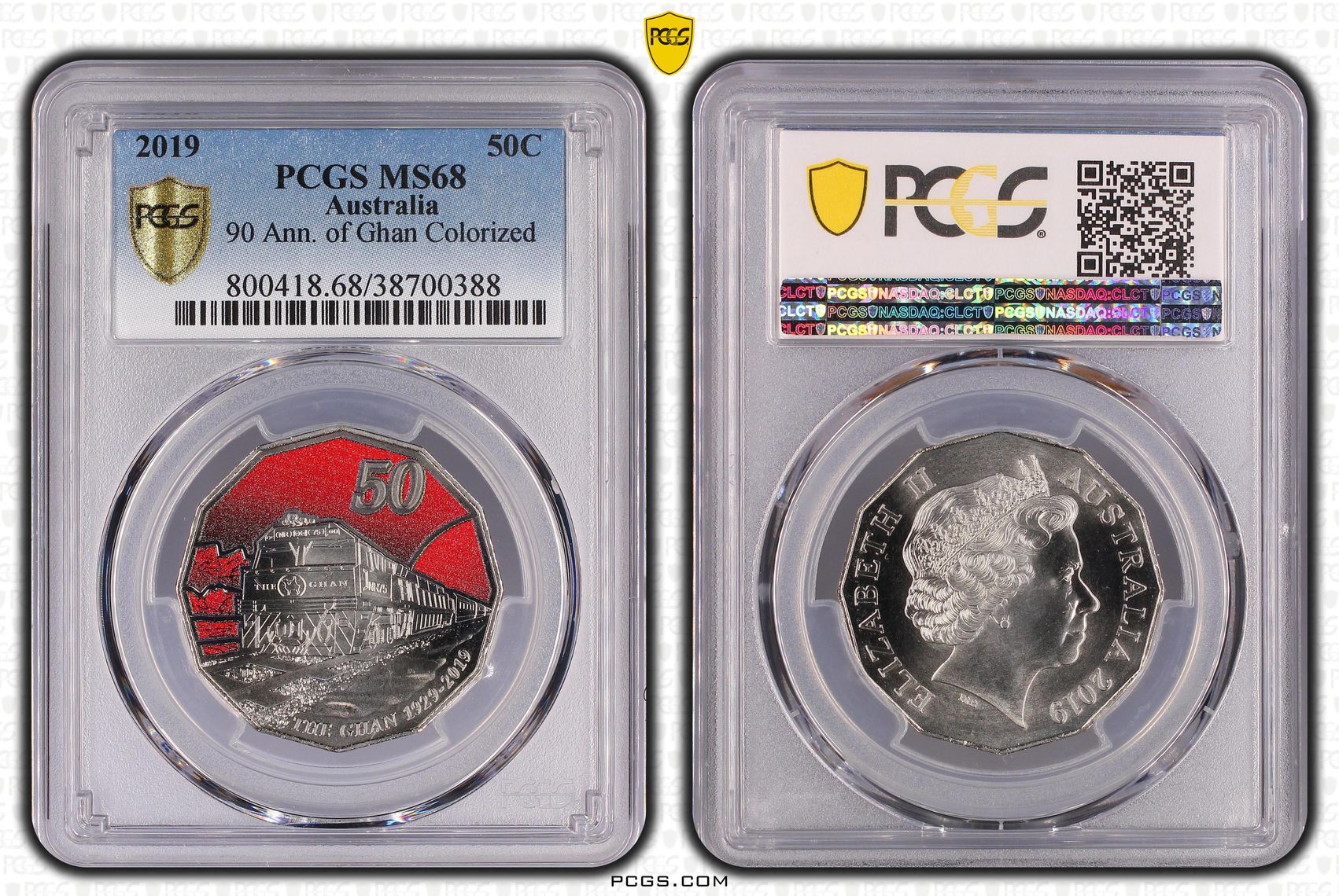 90 Ann. of Ghan Colorized, Fifty Cent, 2019, PCGS MS 68