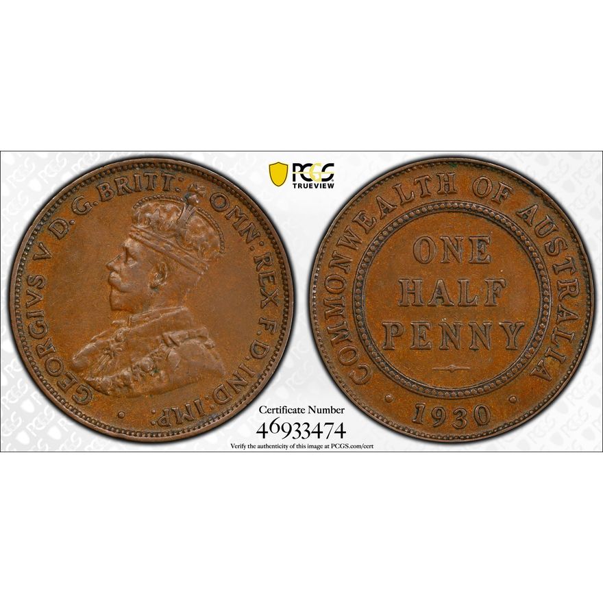 George V, Half Penny, 1930, PCGS AU55BN
