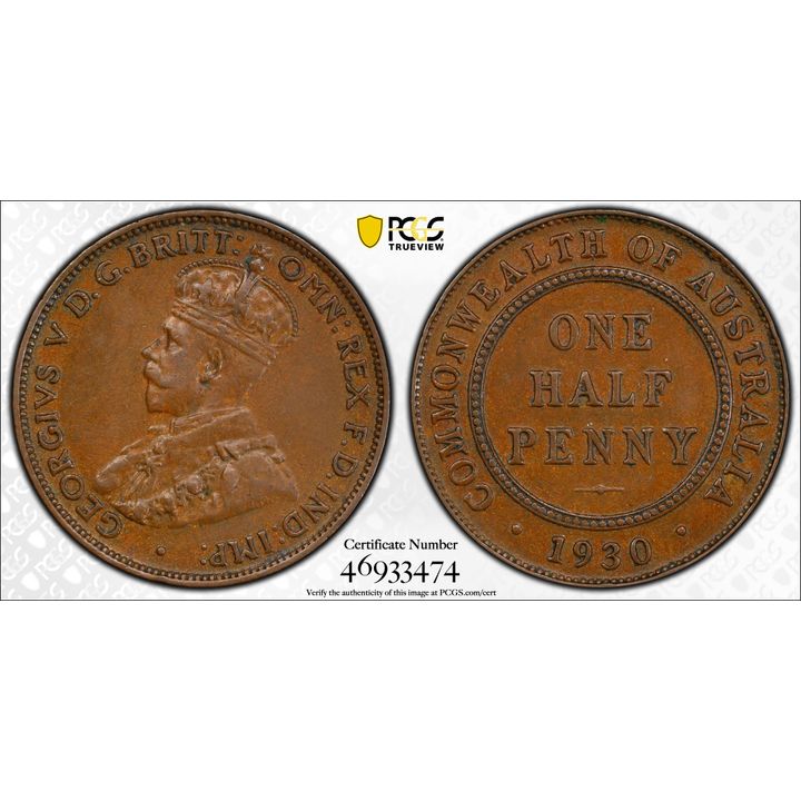 George V, Half Penny, 1930, PCGS AU55BN