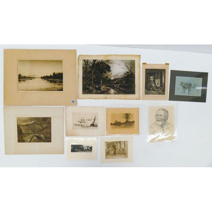 Stack 10pc Antique Landscape Etchings etc. 23''x18'' Largest