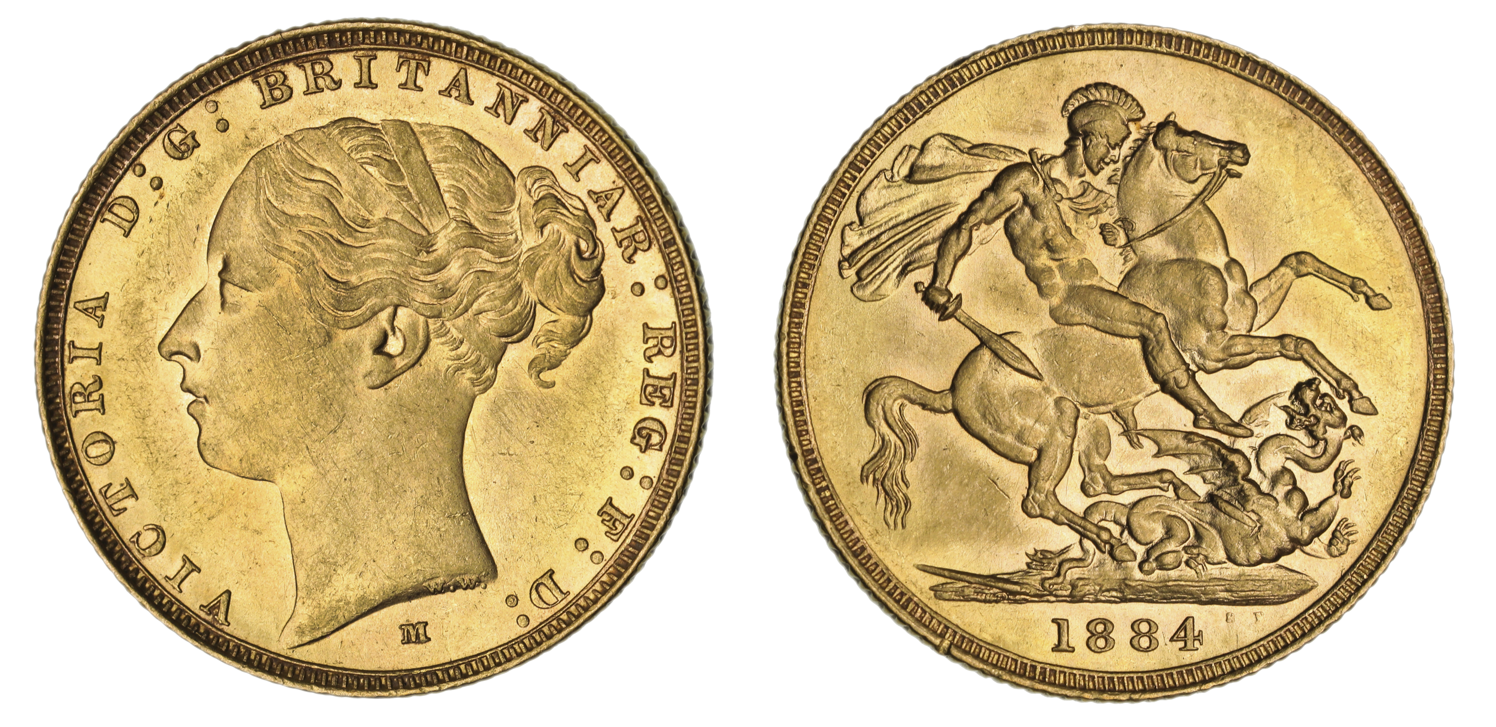 Victoria, St. George Reverse - Melbourne Mint - Young, Sovereign, 1884, aUNC