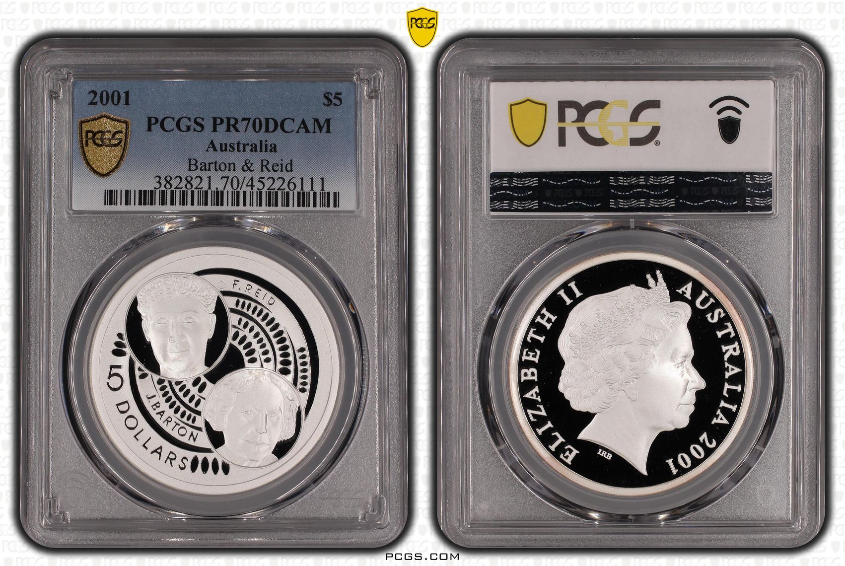 2001 Australia Five Dollar, $5 Silver Barton & Reid PCGS - PR70DCAM POP 3/0 -111