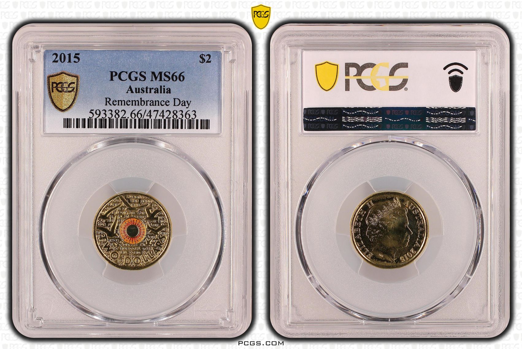 Elizabeth II, Remembrance Day-In Flanders Fields, Two Dollar, 2015, PCGS MS66