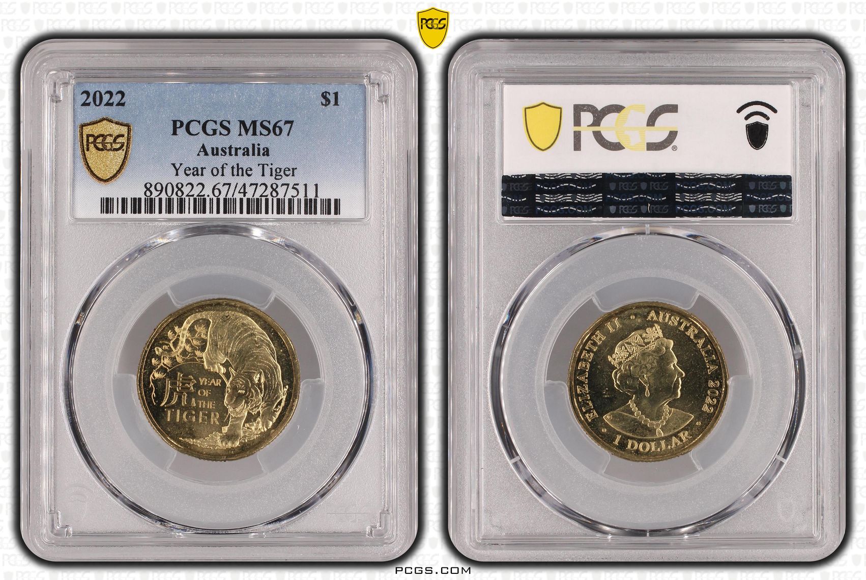 424 · Elizabeth II, Year of the Tiger, One Dollar, 2022, PCGS MS67