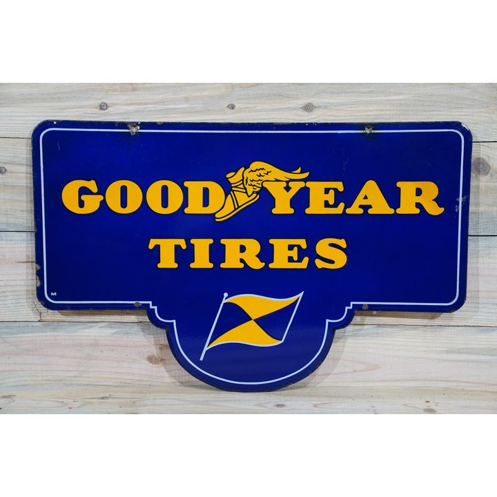 Goodyear Tires w/ Logos Double Sided Porcelain Diecut Sign TAC 9 & 8.9