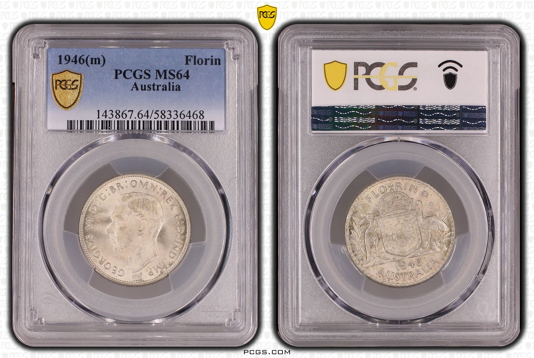 George VI, Florin, 1946, PCGS MS64