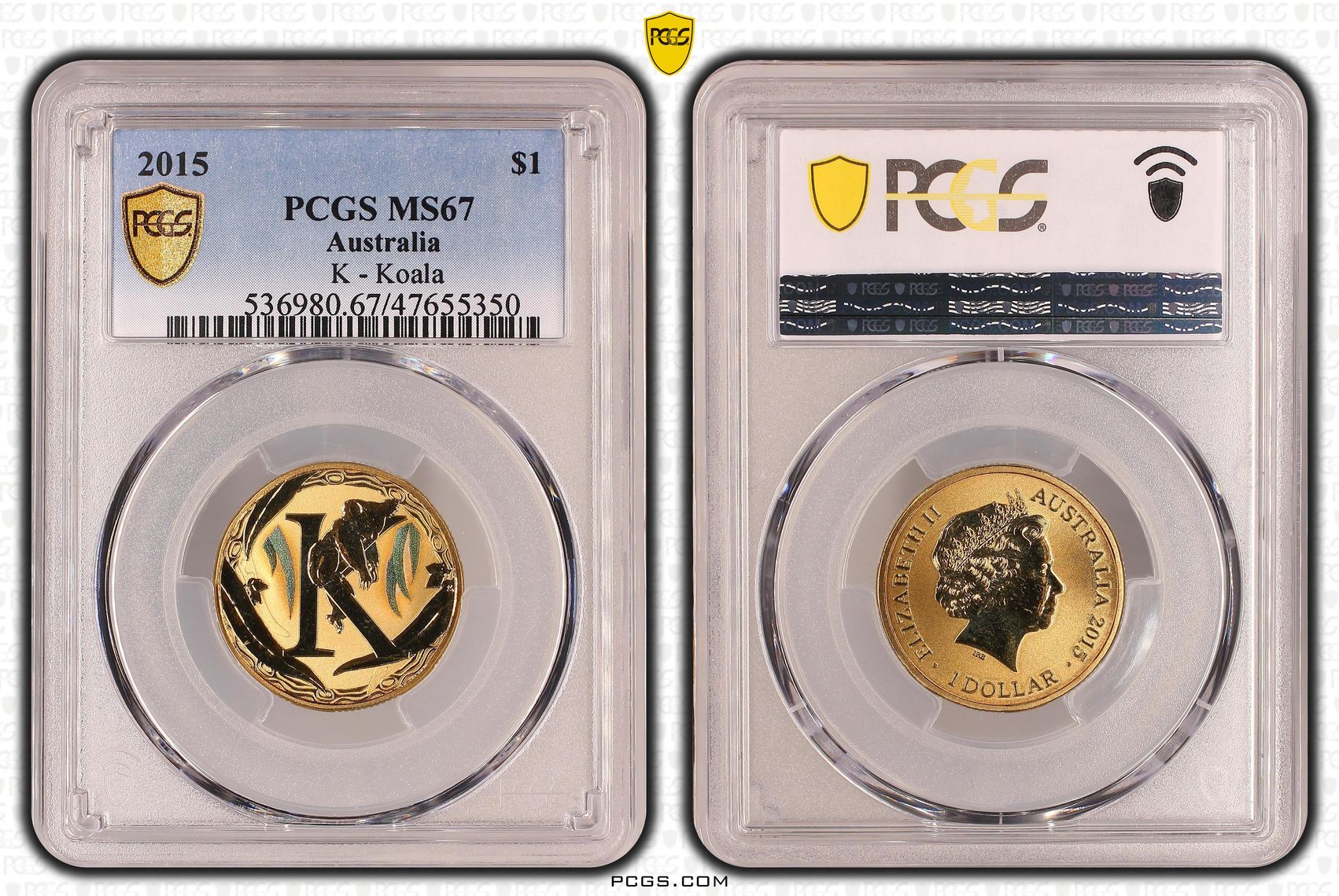 K - Koala, One Dollar, 2015, PCGS MS 67