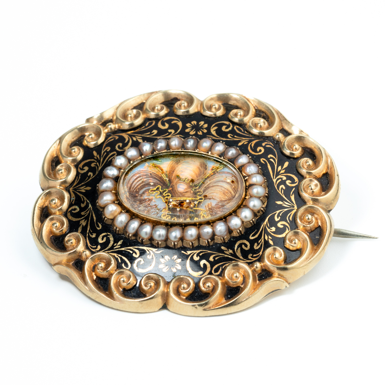 Circa 1940s Antique Mourning Brooch 9ct Gold,