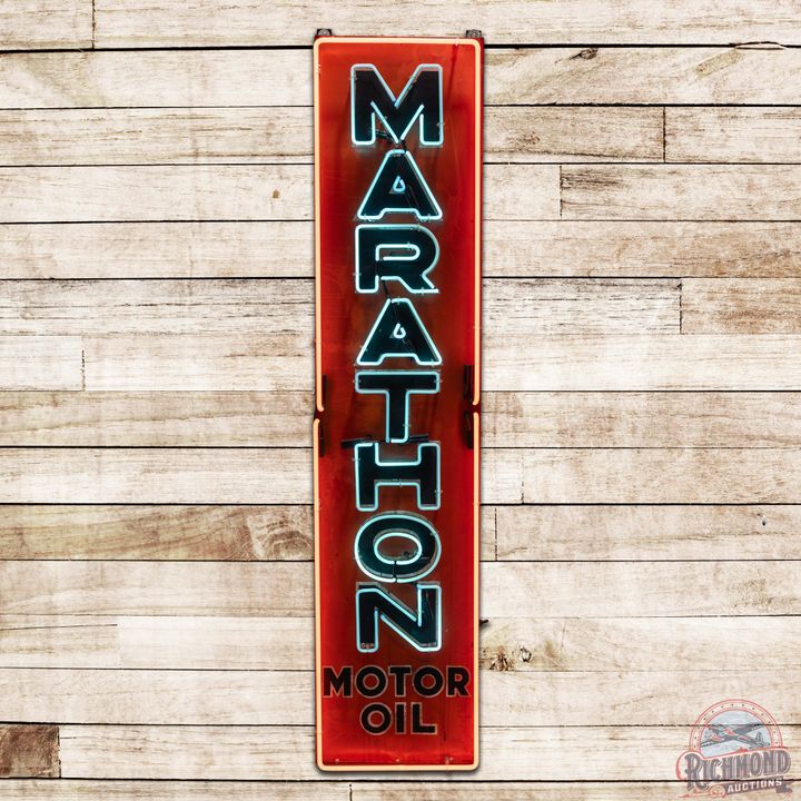 Marathon Motor Oil Vertical Single Sided Tin Neon Sign