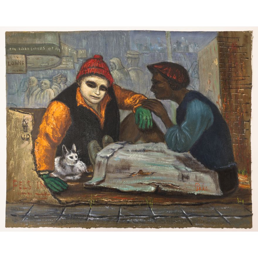 Albert Pels (NY) ''Unemployed Actors'' Oil on Canvas 16''x20'' - Loose canvas