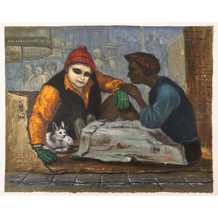 Albert Pels (NY) ''Unemployed Actors'' Oil on Canvas 16''x20'' - Loose canvas