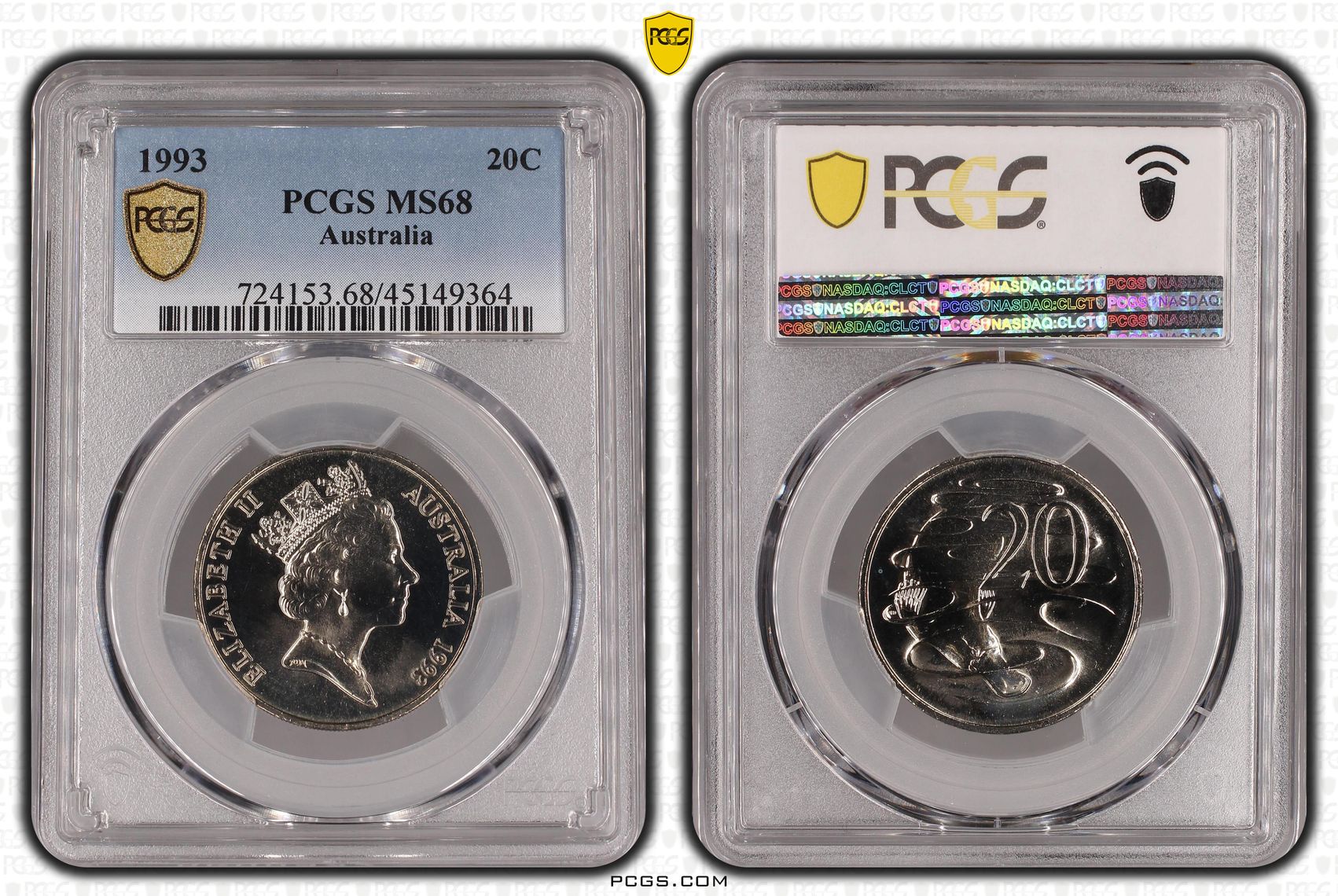 1993 Australia Twenty Cent, 20c PCGS - MS68 -364