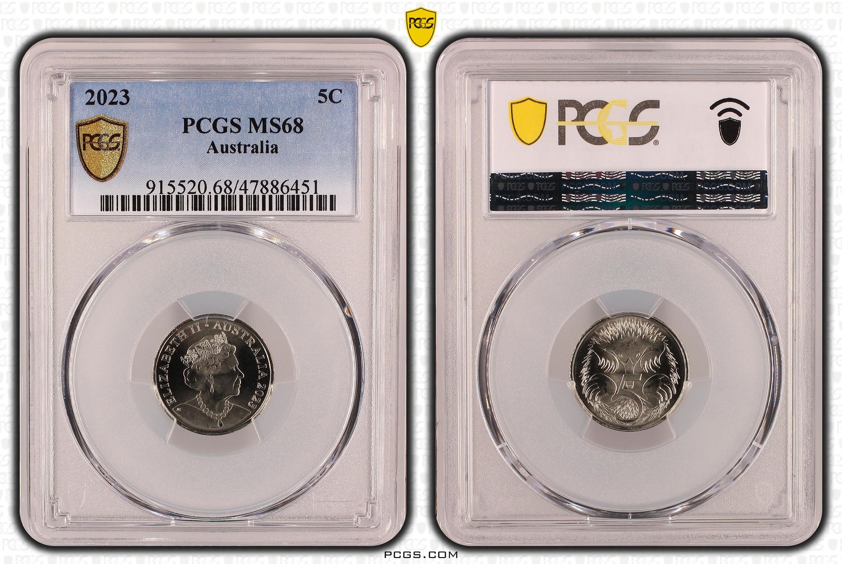 Elizabeth II, Five Cent, 2023, PCGS MS 68