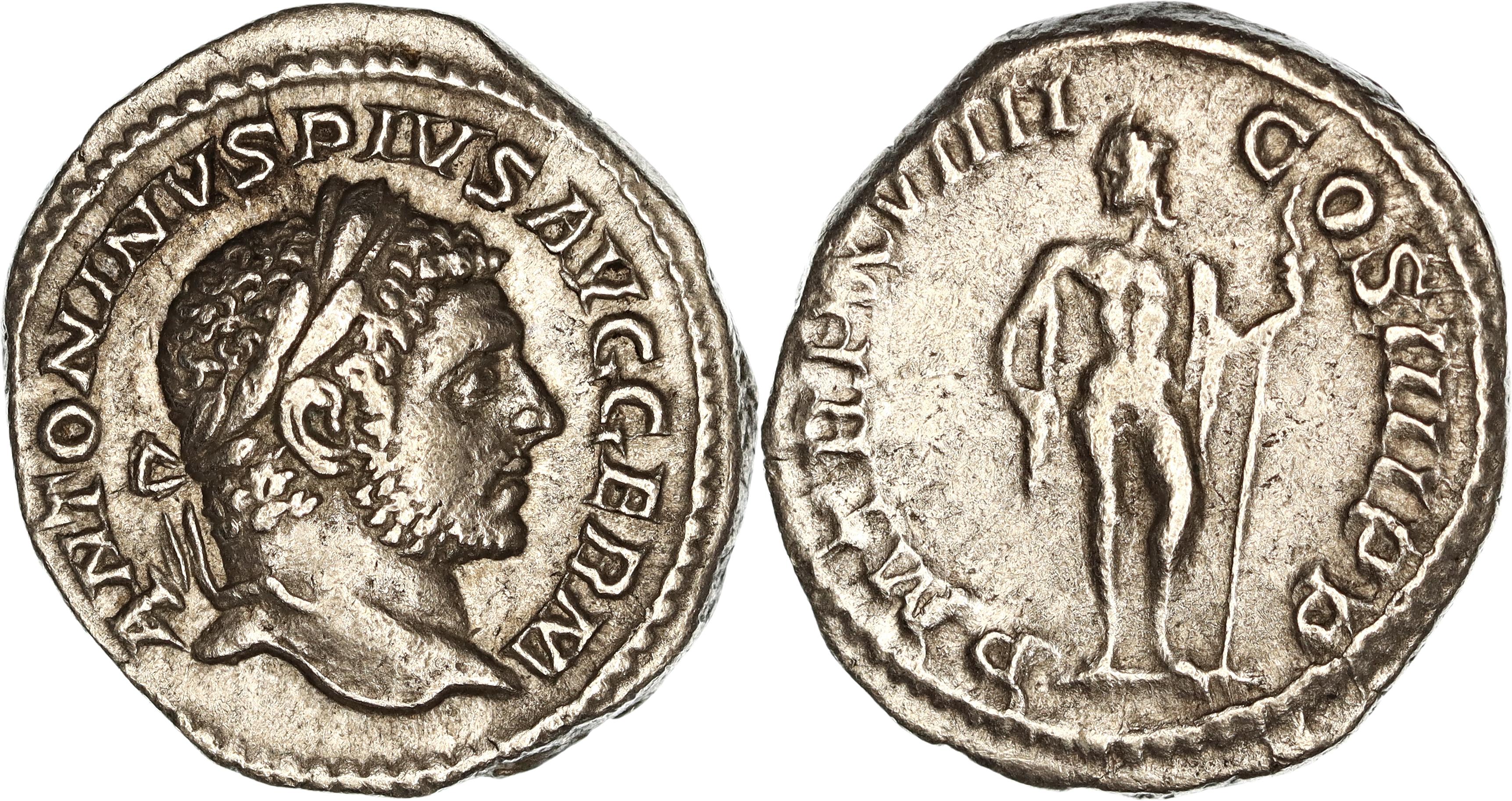 Roman Empire, Caracalla, Silver Denarius, 216 AD, gF-nVF